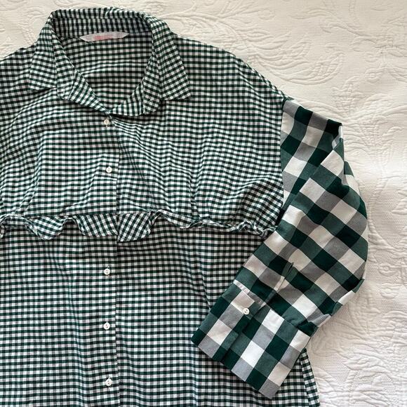 Zara Trafaluc Colection Women's Green White Checked Print Blouse Top Size L - Picture 7 of 11